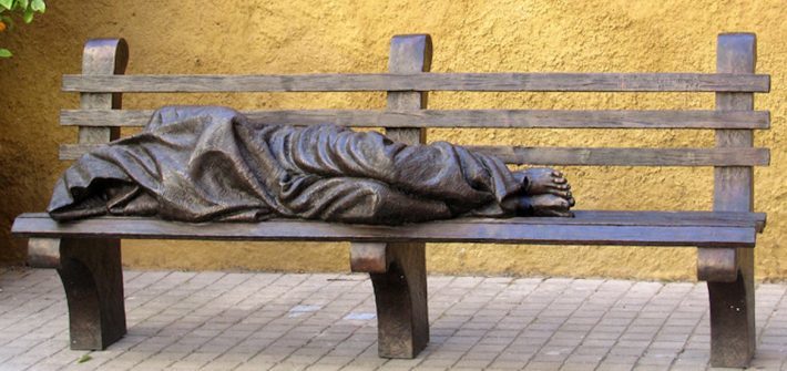 A person's living conditions don't define them in God's eyes. Those we label homeless are God's kids, of great value. He knows them by name. © Sculpture by Timothy Schmalz - Homeless Jesus